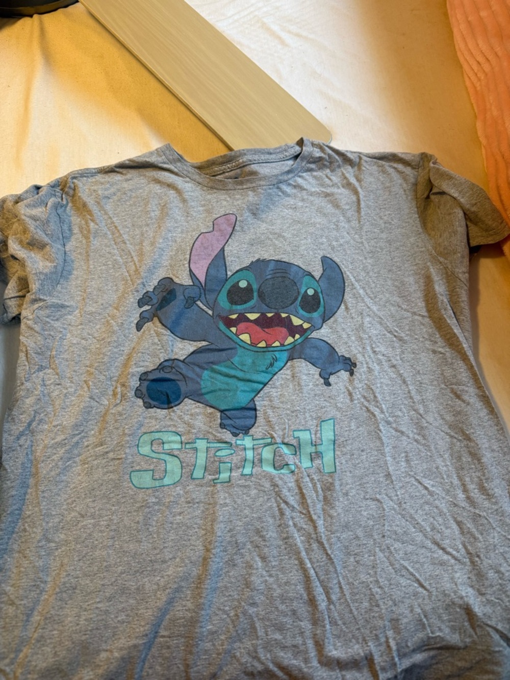 Disney Gray Tee with Blue and Teal Stitch Graphic
